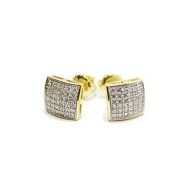 Mens Ladies 10K Yellow Gold Designer Square Micro Pave Diamond Earring