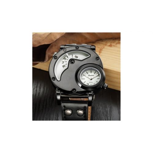  Mens Quartz Dual Time Steel Case Comfortable Leather Band Watch
