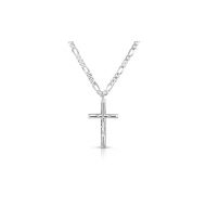 Mens Italian Solid Sterling Silver Cross Necklace With 24 Italian Figaro Chain