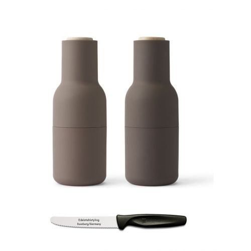  Menu / Edelstahlstyling Menu Bottle Pfeffermuehle + Salzmuehle 2er-Set, 20 cm Edelstahlstyling Universalmesser GRATIS (lila (Holzdeckel))