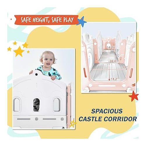  Merax 6-in-1 Kids Slide with Climber, Basketball Hoop, Tunnel and Storage Space, Outdoor Indoor Slide Playset for Toddlers Age 1-12