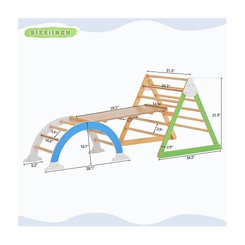  Merax Pikler Triangle Set, Indoor Climbing Triangle Ladder, 5 in 1 Wooden Climbing Gym and Climbing Arch Wood, Montessori Climbing Children Gym Toys from 3 Years