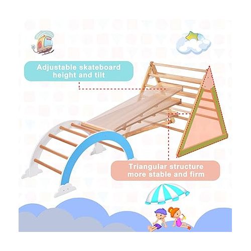  Merax Pikler Triangle Set, Indoor Climbing Triangle Ladder, 5 in 1 Wooden Climbing Gym and Climbing Arch Wood, Montessori Climbing Children Gym Toys from 3 Years