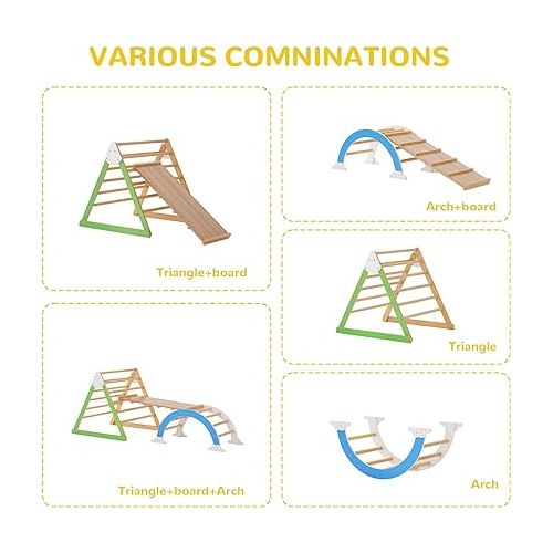  Merax Pikler Triangle Set, Indoor Climbing Triangle Ladder, 5 in 1 Wooden Climbing Gym and Climbing Arch Wood, Montessori Climbing Children Gym Toys from 3 Years