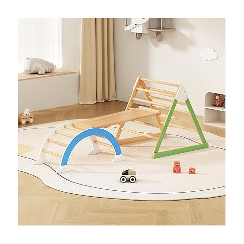  Merax Pikler Triangle Set, Indoor Climbing Triangle Ladder, 5 in 1 Wooden Climbing Gym and Climbing Arch Wood, Montessori Climbing Children Gym Toys from 3 Years