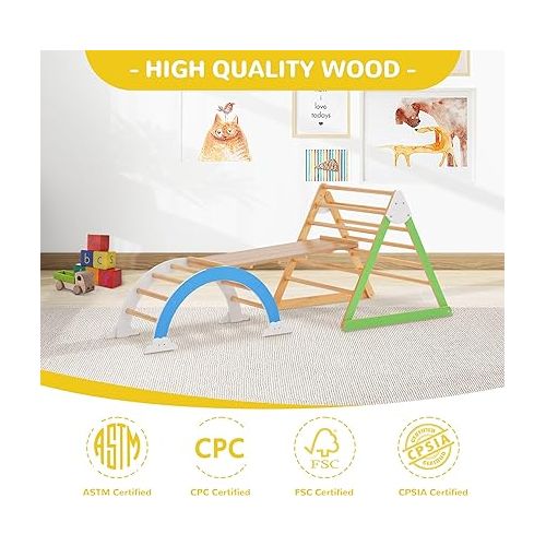  Merax Pikler Triangle Set, Indoor Climbing Triangle Ladder, 5 in 1 Wooden Climbing Gym and Climbing Arch Wood, Montessori Climbing Children Gym Toys from 3 Years