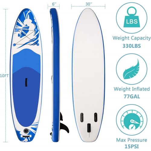  Merax Inflatable Stand Up Paddle Board, Portable SUP Board with All SUP Accessories Pump Paddle Backpack Leash for Youth & Adult