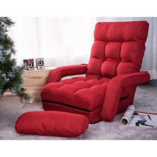  Merax Folding Lazy Floor Chair Sofa Lounger Bed with Armrests and a Pillow, Red