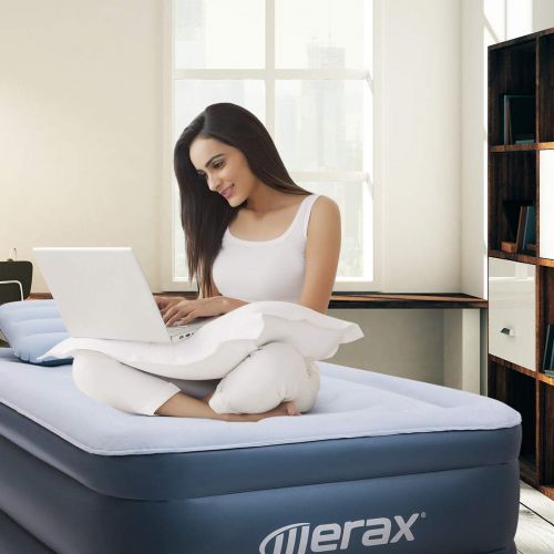  Merax Queen Air Mattress Raised Elevated Double High Airbed, Inflatable Airbed with Internal Electric Pump & Pillow, Bed Height 18, 3 Year Warranty