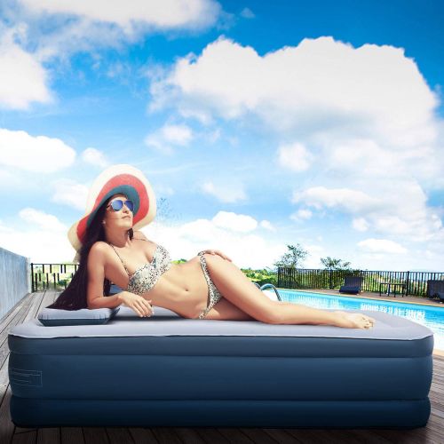  Merax Queen Air Mattress Raised Elevated Double High Airbed, Inflatable Airbed with Internal Electric Pump & Pillow, Bed Height 18, 3 Year Warranty