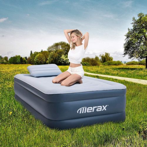  Merax Queen Air Mattress Raised Elevated Double High Airbed, Inflatable Airbed with Internal Electric Pump & Pillow, Bed Height 18, 3 Year Warranty