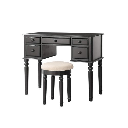  Merax Vanity Table Set with Mirror and Stool, 5 Drawers Makeup Dressing Table for Women/Girls (Black)