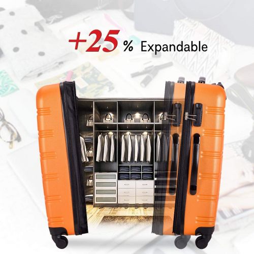  Merax Mellowdy 3 Piece Set Spinner Luggage Expandable Travel Suitcase 20 24 28 inch (orange)