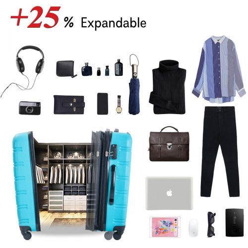 Merax 3 Pcs Luggage Set Expandable Hardside Lightweight Spinner Suitcase (Sky Blue)