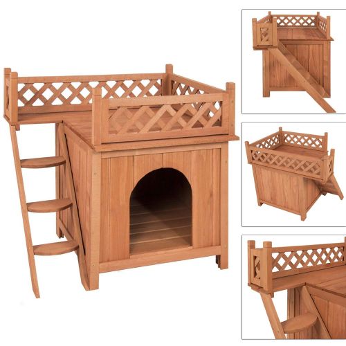  Merax Natural Wood Color Wooden Pet Dog House Cage Crate Indoor/Outdoor