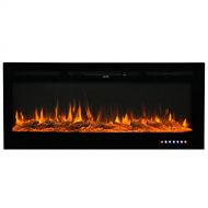 Merax Wall-Mounted Recessed Electronic Fireplace, Realistic 9 Color Flame - Crystal and Log (50 Inchs)