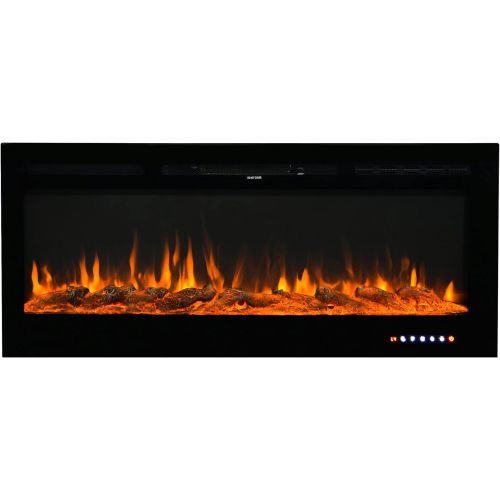  Merax Wall-Mounted Recessed Electronic Fireplace, Realistic 9 Color Flame - Crystal and Log (50 Inchs)