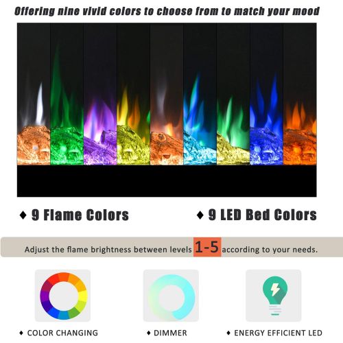  Merax Wall-Mounted Recessed Electronic Fireplace, Realistic 9 Color Flame - Crystal and Log (50 Inchs)