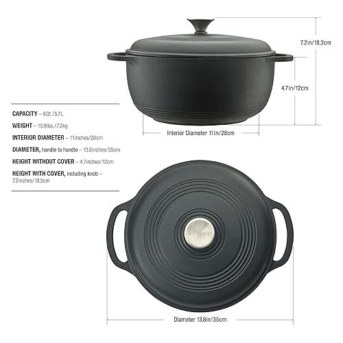  Mercer Culinary Enameled Cast Iron Round Dutch Oven, 6 qt., Matte Black