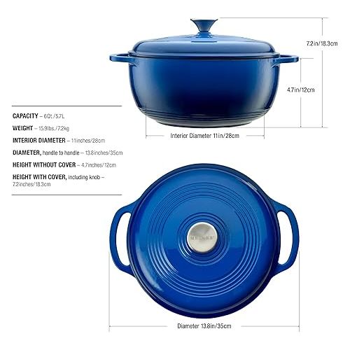  Mercer Culinary Enameled Cast Iron Round Dutch Oven, 6 qt., Navy Blue