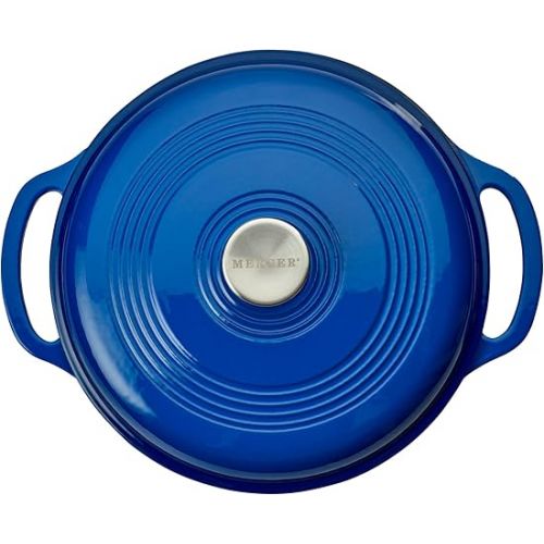  Mercer Culinary Enameled Cast Iron Round Dutch Oven, 6 qt., Navy Blue