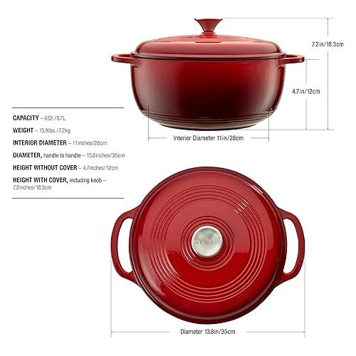  Mercer Culinary Enameled Cast Iron Round Dutch Oven, 6 qt., Red