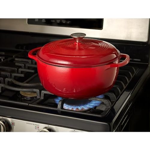  Mercer Culinary Enameled Cast Iron Round Dutch Oven, 6 qt., Red