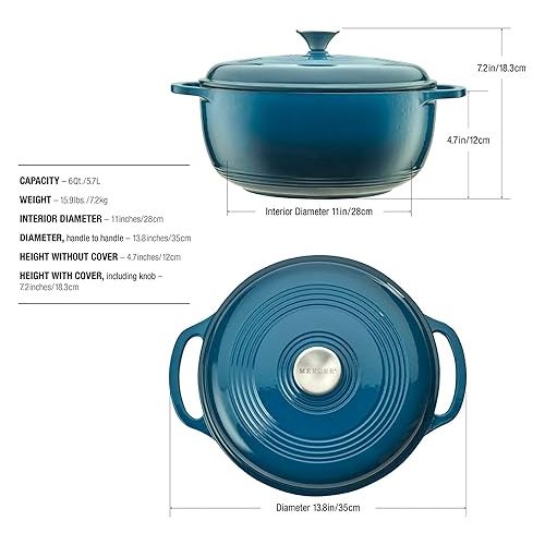  Mercer Culinary Enameled Cast Iron Round Dutch Oven, 6 qt., Turquoise