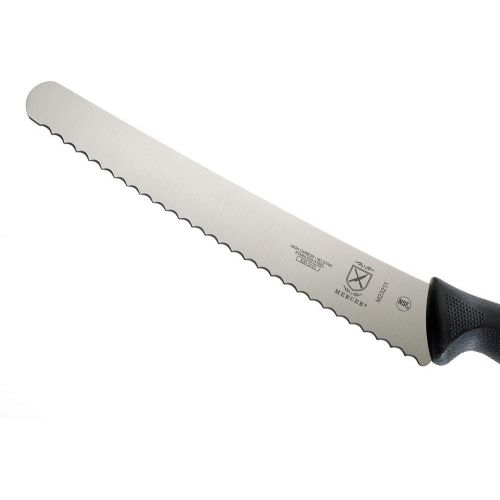  Mercer Culinary M23211 Millennia Black Handle, 10-Inch Left Handed Wavy Edge Wide, Bread Knife