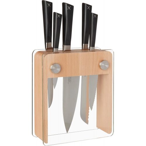  Mercer Culinary Zuem 6-Piece Forged Block Set, Beech Wood and Glass