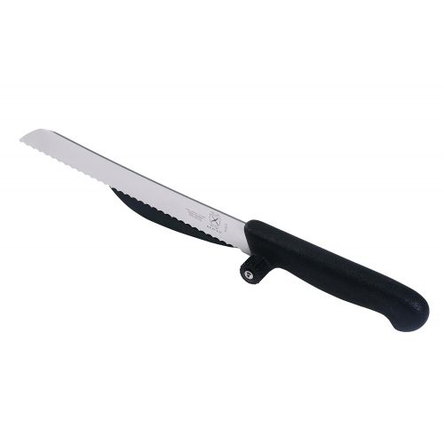  Mercer Culinary MercerSlice Right Handed Serrated Knife with Adjustable Slicing Guide, Black, 8-1/4 Inch