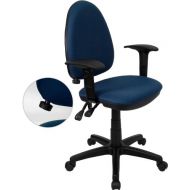 Mercury Furniture Mid-Back Navy Blue Fabric Multi-Functional Task Chair Arms & Adjustable Lumbar Support