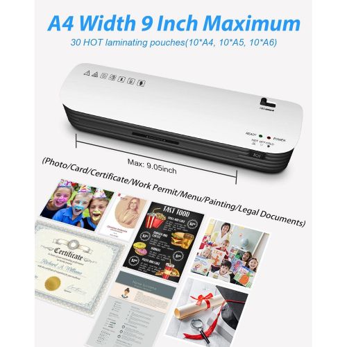  Merece Laminator - 4 in 1 A4 Thermal Laminator Machine, Personal Laminator for Home Use School Teachers Office Card Classroom, 9 Inches Small Hot Cold Lamination Machine with 30 La