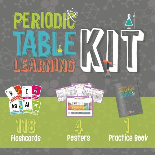  Merka Kids Periodic Table Learning Kit - Includes 4 Posters Plus 118 Flash Cards with Beautiful Images Representing Each Element Plus a Practice Book with More Than 200 Exercises