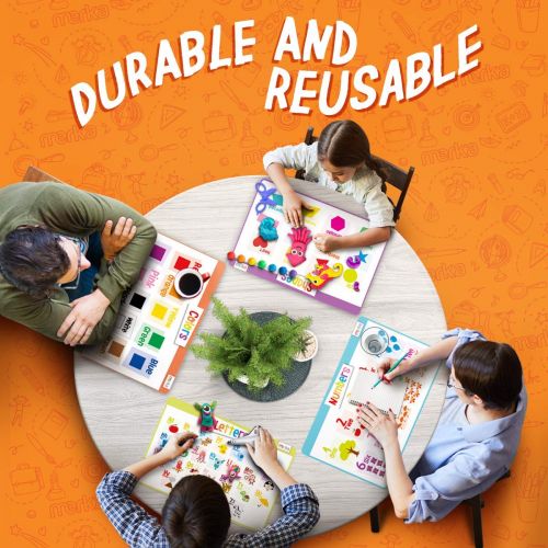  [아마존 핫딜]  [아마존핫딜]Merka merka Educational Kids Placemats - Set of 4: Alphabet, Numbers, Shapes, Colors - Bundle - Non Slip & Washable