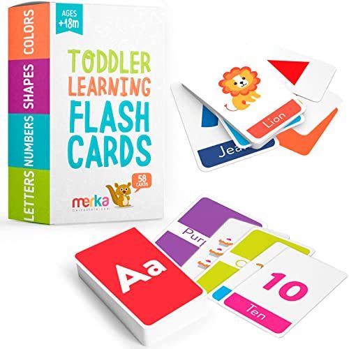  [아마존베스트]merka Educational Flash Cards for Toddlers Learn Letters Colors Shapes Numbers 58 Cards