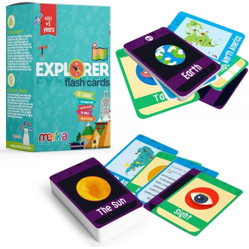  [아마존베스트]merka Flash Cards Explorer Set Solar System USA States World Human Body