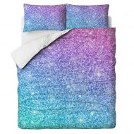 FAITOVE Little Mermaid Silver Blue Glitters Sparkles Texture 3 Piece Bedding Set for Boys 228cm X 228cm Duvet Cover Set with 2 Pillowcases 100% Microfiber, Queen Size