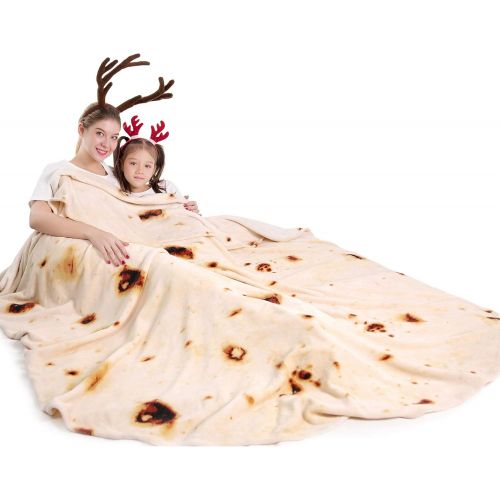  [아마존베스트]mermaker Burritos Tortilla Blanket 2.0 Double Sided 47 inches for Adult and Kids, Giant Funny Realistic Food Throw Blanket, 285 GSM Novelty Soft Flannel Taco Blanket (Yellow Blanke