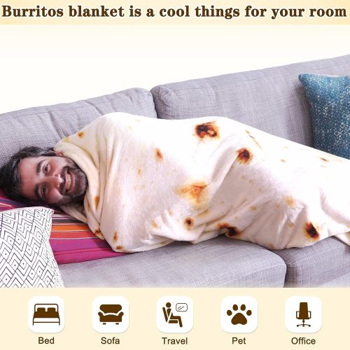  [아마존베스트]mermaker Burritos Tortilla Blanket 2.0 Double Sided 47 inches for Adult and Kids, Giant Funny Realistic Food Throw Blanket, 285 GSM Novelty Soft Flannel Taco Blanket (Yellow Blanke