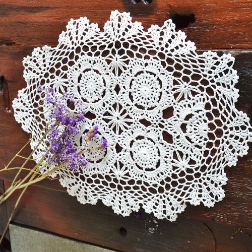  Merryfeel Handmade Crochet Lace Placemats,100% Cotton Crochet White - Set of 4 - Round 15 Inch