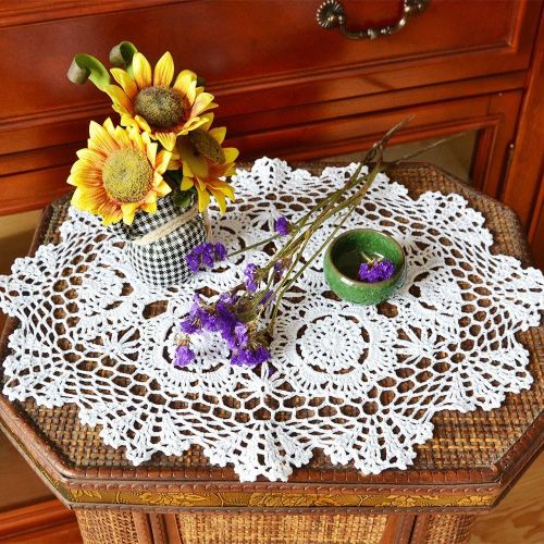  Merryfeel Handmade Crochet Lace Placemats,100% Cotton Crochet White - Set of 4 - Round 15 Inch