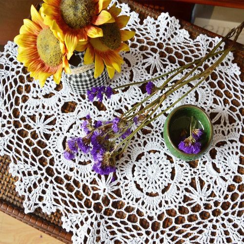  Merryfeel Handmade Crochet Lace Placemats,100% Cotton Crochet White - Set of 4 - Round 15 Inch