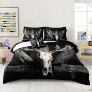 Merryword Skull Bed in a Bag Dark Brown Comforter Set Full Size Retro Deer Comforter Set Shabby Lodge Cabin Bedding with 8 Pieces Antlers Bed Set Perfect for Rustic Home Cottage Style Decor