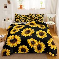 [아마존베스트]Merryword Black Sunflowers Bedding Yellow Black Duvet Cover Set Gold Yellow Sunflowers Printed Black Boys Girls Bedding Sets Twin 1 Duvet Cover 1 Pillowcase (Twin, Black Sunflowers)