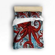 Merryword Vandarllin Twin Size Bedding Set- Red Octopus Oil Painting Art Duvet Cover Set Bedspread for Childrens/Kids/Teens/Adults, 4 Piece 100% Cotton
