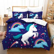 Merryword Bedding 3 Pieces Rainbow Unicorn Duvet Cover Set Queen Size(1 Duvet Cover + 2 Pillowcase), Soft Lightweight Breathable 100% Microfiber Comforter Cover Set With Zipper Clo