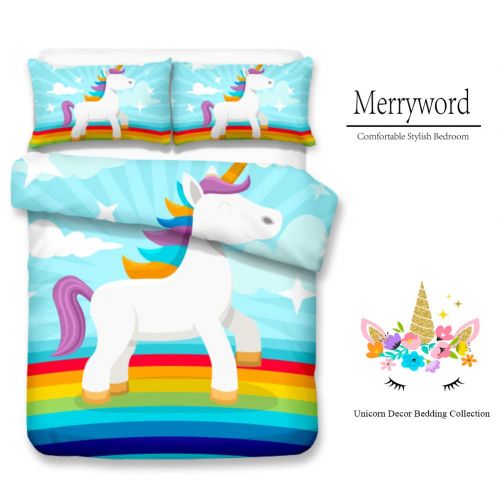  Merryword Princess Unicorn Duvet Cover Set Black Unicorn Bedding Black Pink Girls Flower Bedding Sets Queen (90 x 90) 1 Duvet Cover 2 Pillowcase