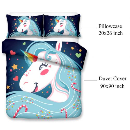  Merryword Princess Unicorn Duvet Cover Set Black Unicorn Bedding Black Pink Girls Flower Bedding Sets Queen (90 x 90) 1 Duvet Cover 2 Pillowcase