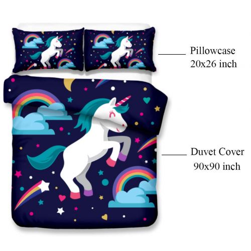  Merryword Princess Unicorn Duvet Cover Set Black Unicorn Bedding Black Pink Girls Flower Bedding Sets Queen (90 x 90) 1 Duvet Cover 2 Pillowcase